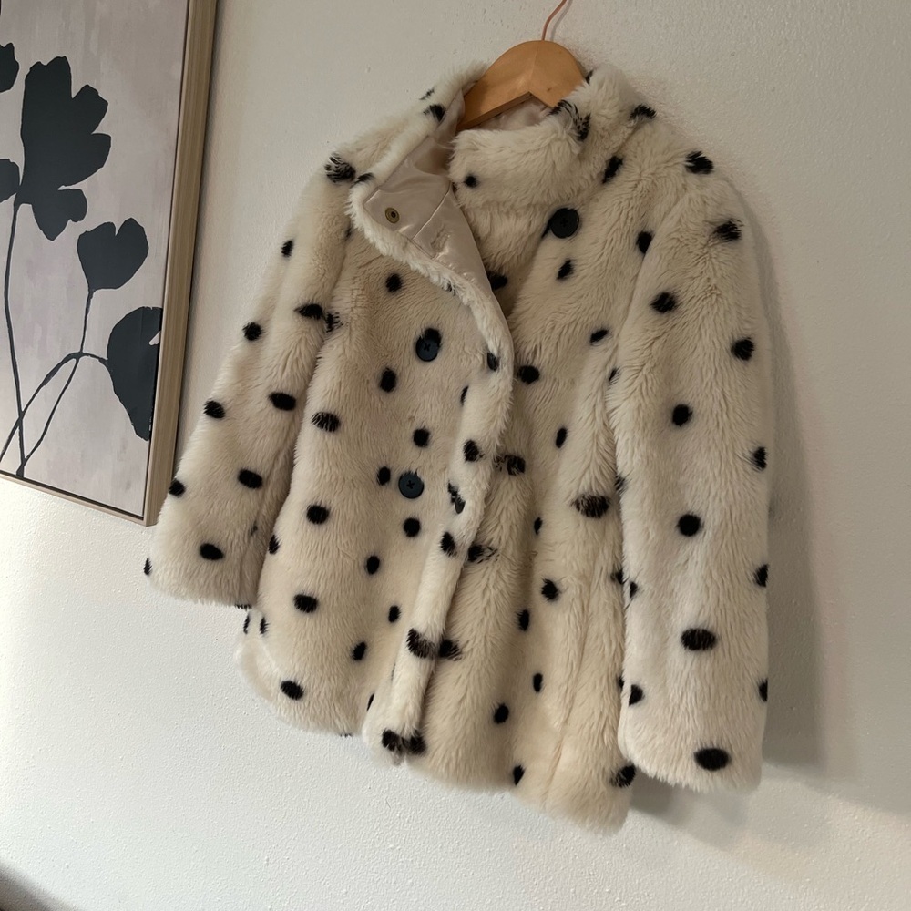 Crewcuts Cream Faux Fur Coat with Black Accents - Picture 2 of 4